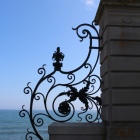 An architectural detail of a gate along the Cliff Walk.